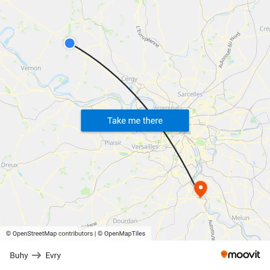 Buhy to Evry map