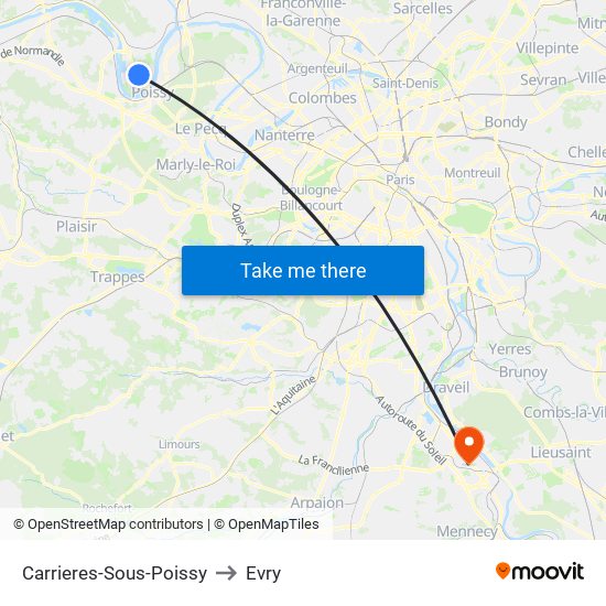 Carrieres-Sous-Poissy to Evry map