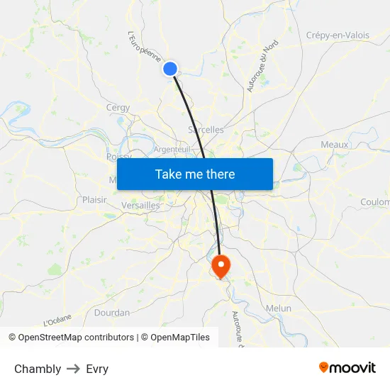 Chambly to Evry map