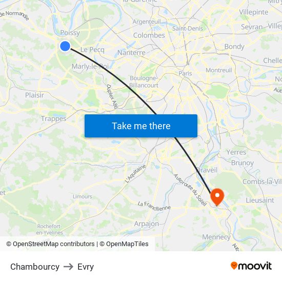 Chambourcy to Evry map