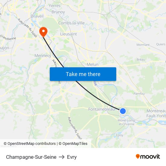 Champagne-Sur-Seine to Evry map