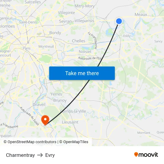 Charmentray to Evry map