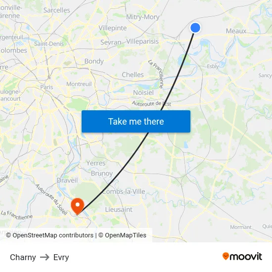 Charny to Evry map