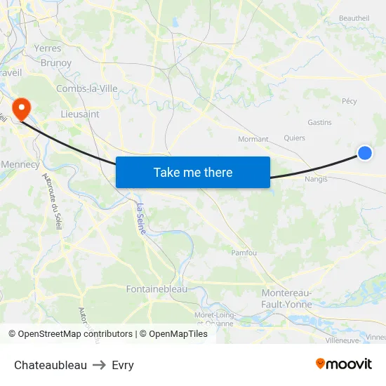 Chateaubleau to Evry map