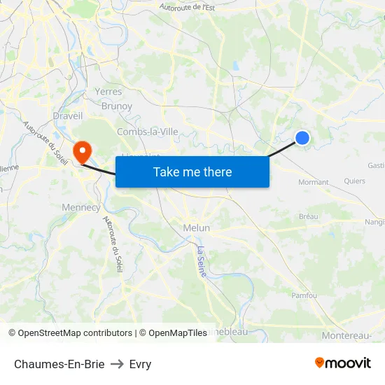 Chaumes-En-Brie to Evry map
