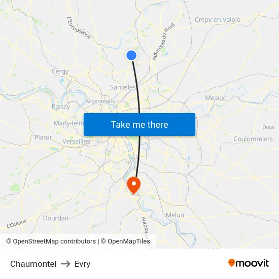 Chaumontel to Evry map