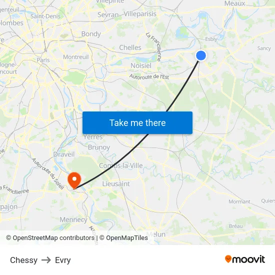 Chessy to Evry map