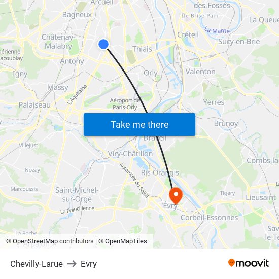 Chevilly-Larue to Evry map