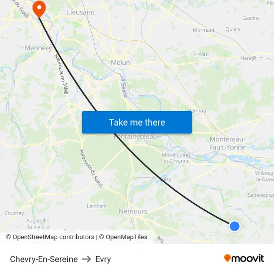 Chevry-En-Sereine to Evry map