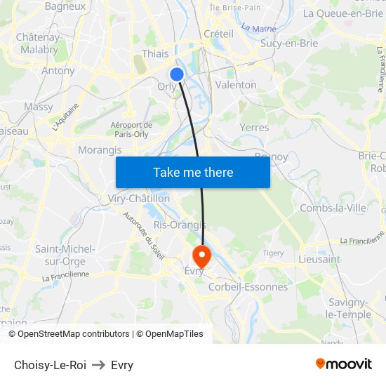 Choisy-Le-Roi to Evry map