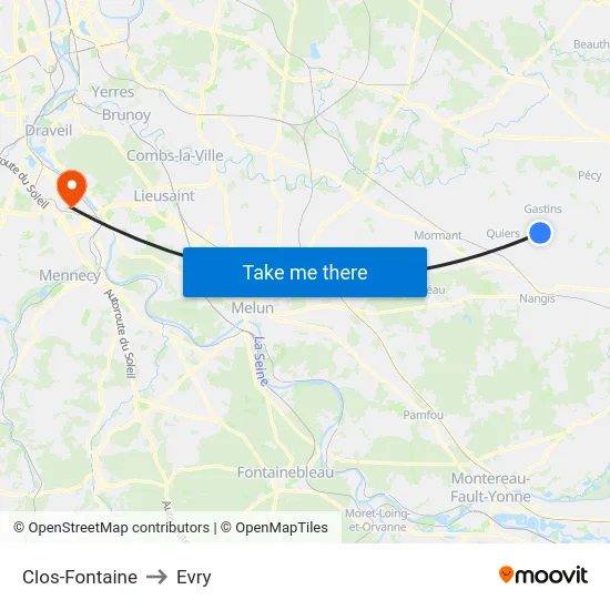 Clos-Fontaine to Evry map