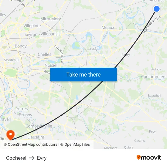 Cocherel to Evry map