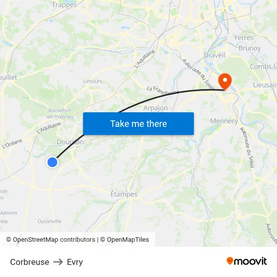 Corbreuse to Evry map