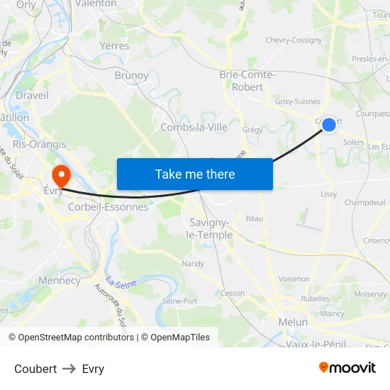 Coubert to Evry map