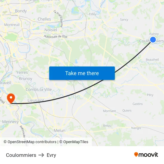 Coulommiers to Evry map