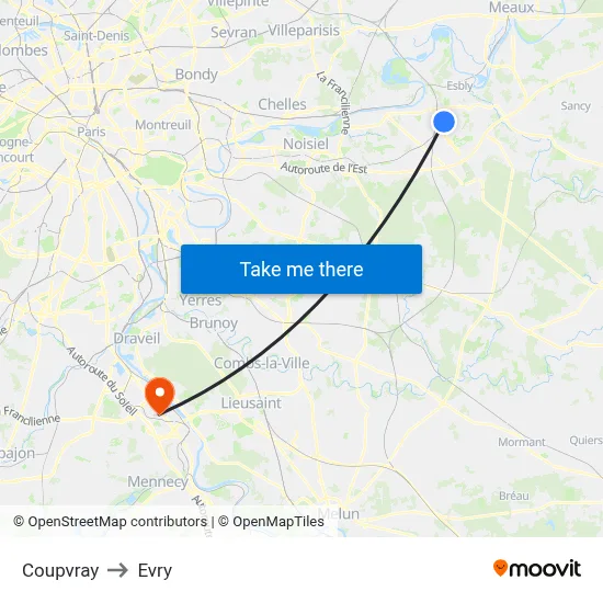 Coupvray to Evry map