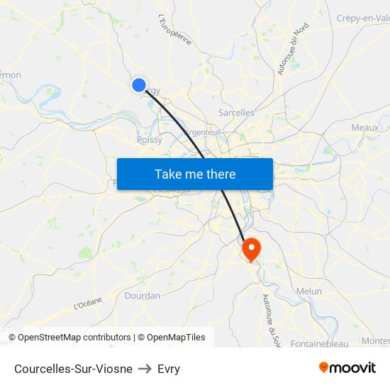 Courcelles-Sur-Viosne to Evry map