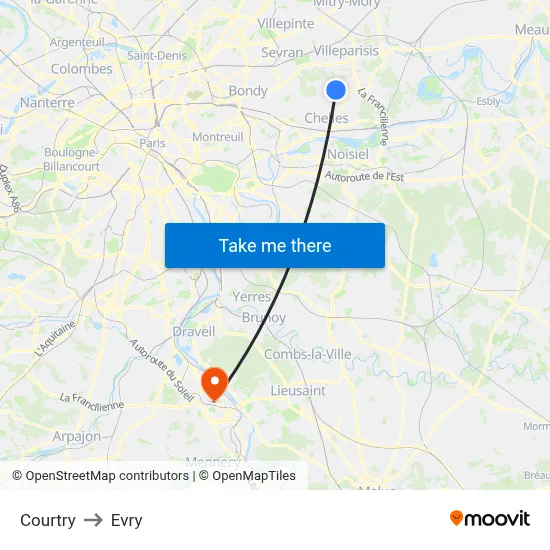 Courtry to Evry map