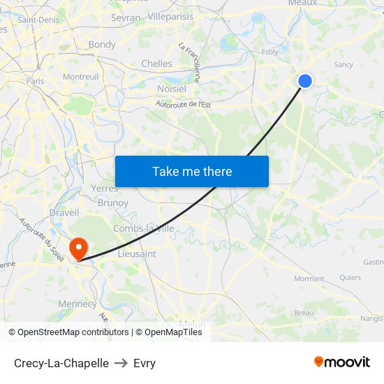 Crecy-La-Chapelle to Evry map