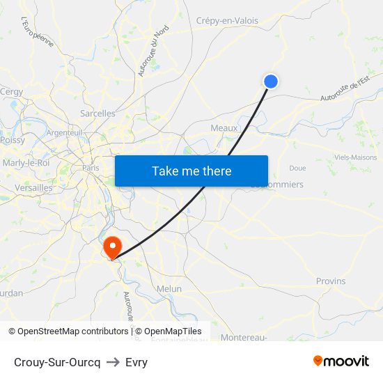 Crouy-Sur-Ourcq to Evry map