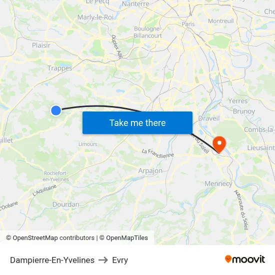 Dampierre-En-Yvelines to Evry map