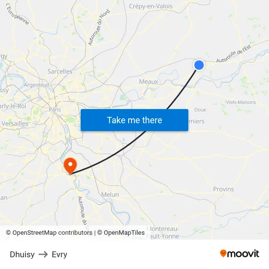 Dhuisy to Evry map