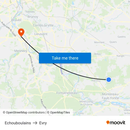 Echouboulains to Evry map