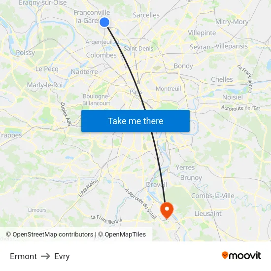 Ermont to Evry map