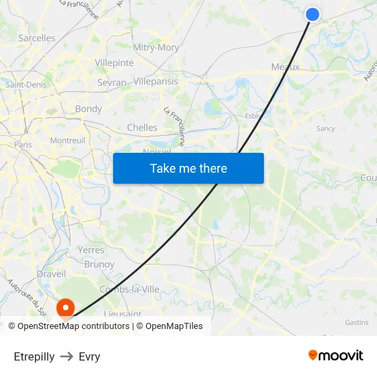 Etrepilly to Evry map