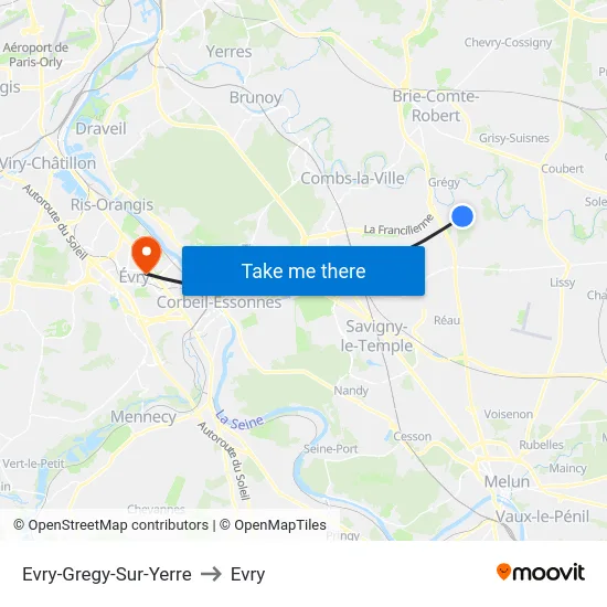 Evry-Gregy-Sur-Yerre to Evry map