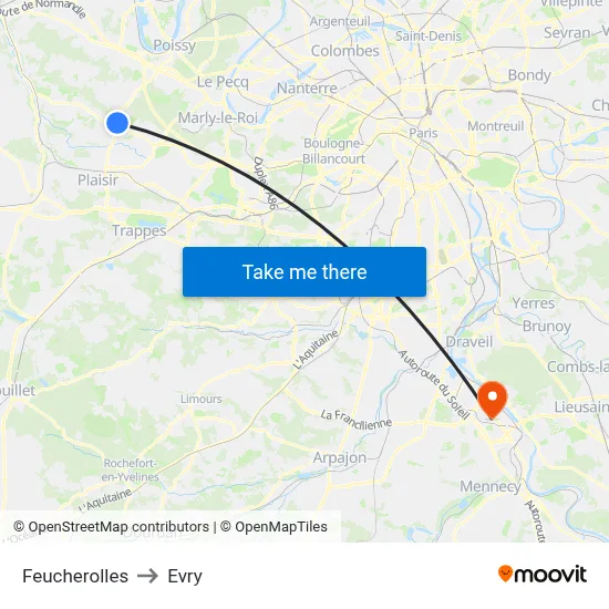 Feucherolles to Evry map