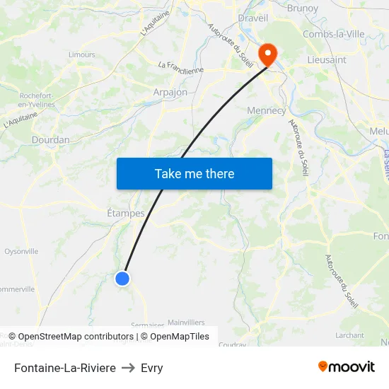 Fontaine-La-Riviere to Evry map