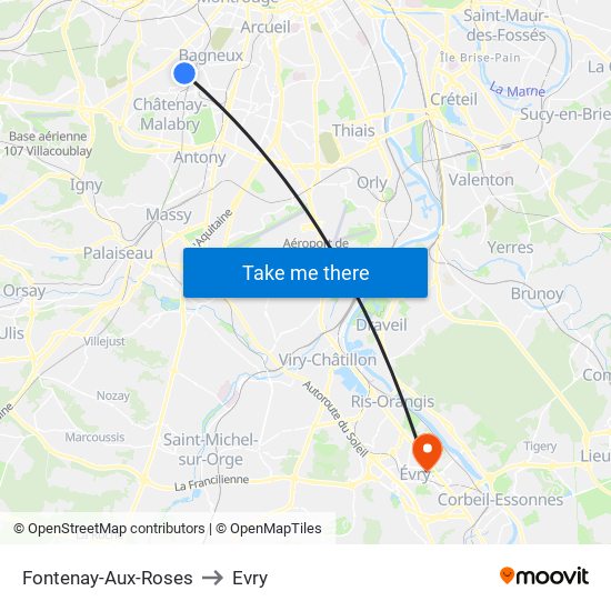 Fontenay-Aux-Roses to Evry map