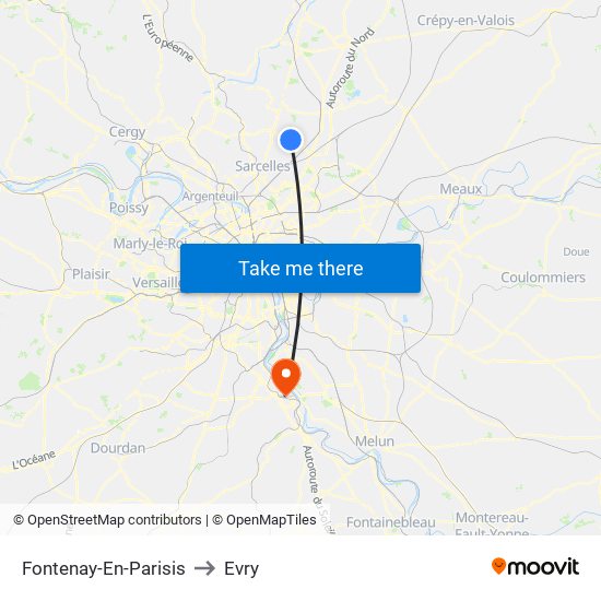Fontenay-En-Parisis to Evry map