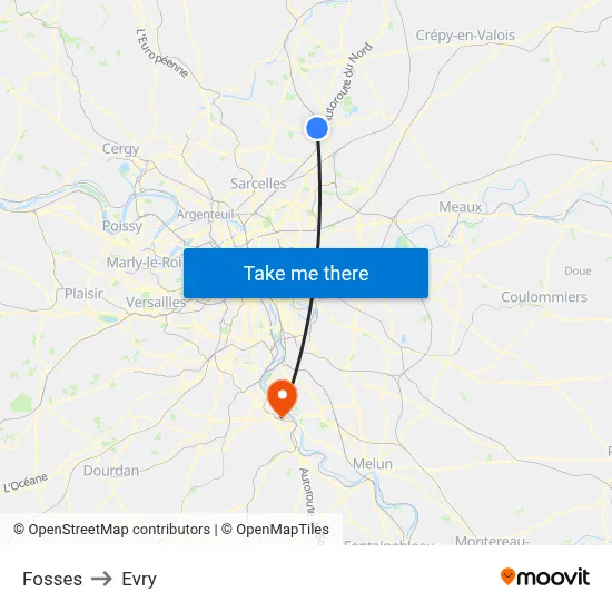 Fosses to Evry map