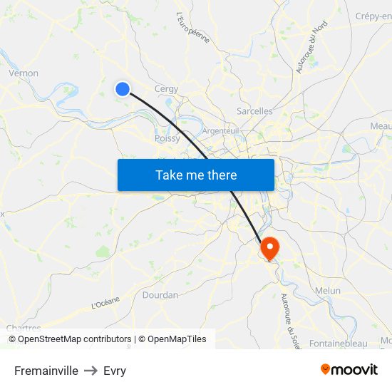 Fremainville to Evry map