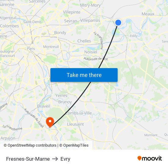 Fresnes-Sur-Marne to Evry map