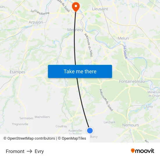 Fromont to Evry map