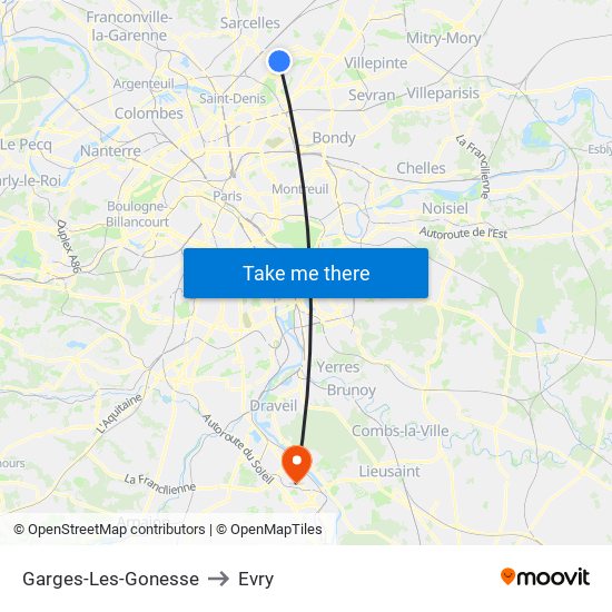 Garges-Les-Gonesse to Evry map