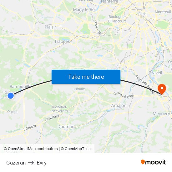 Gazeran to Evry map