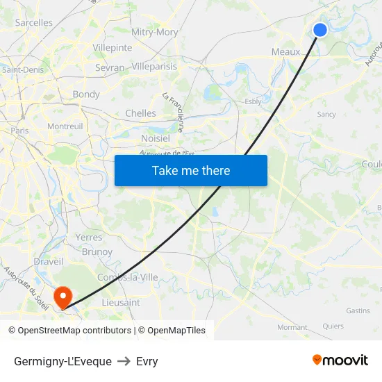 Germigny-L'Eveque to Evry map