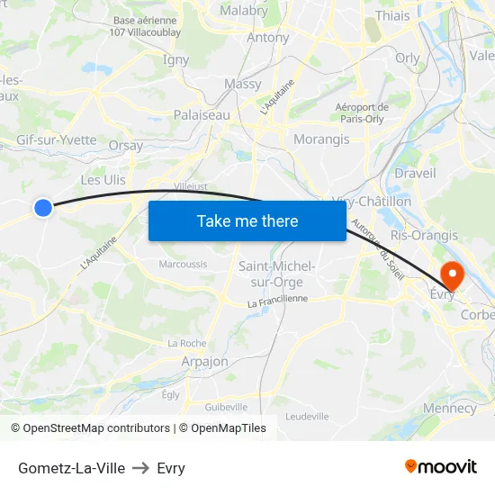 Gometz-La-Ville to Evry map