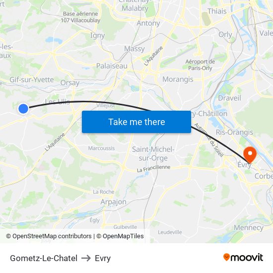 Gometz-Le-Chatel to Evry map