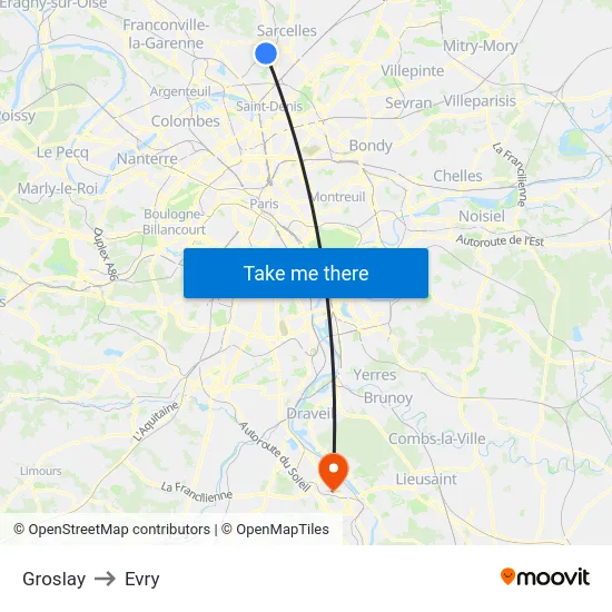Groslay to Evry map