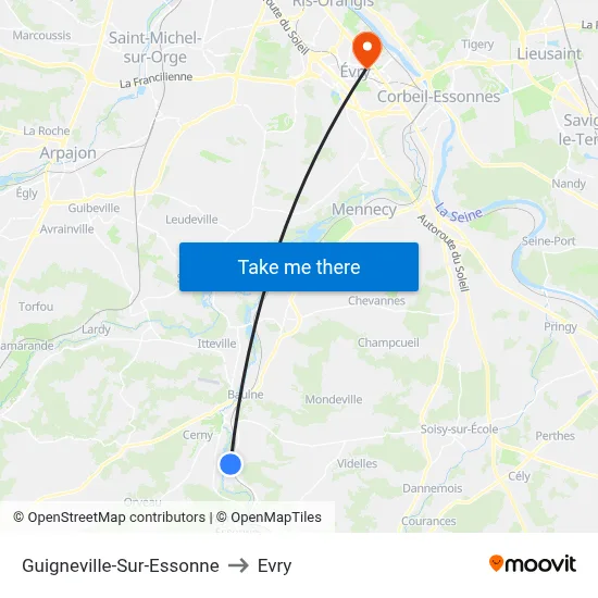 Guigneville-Sur-Essonne to Evry map