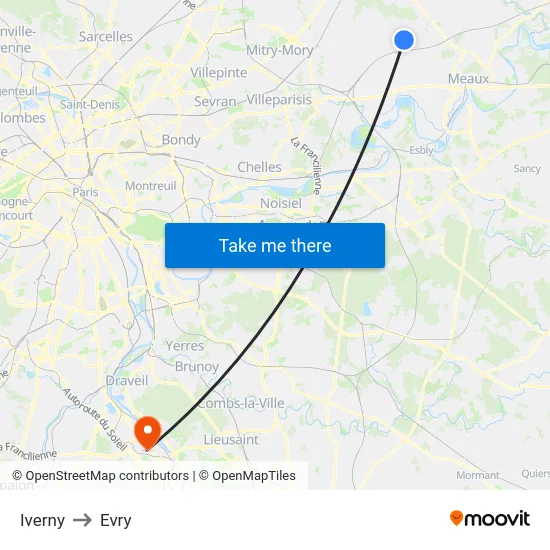 Iverny to Evry map
