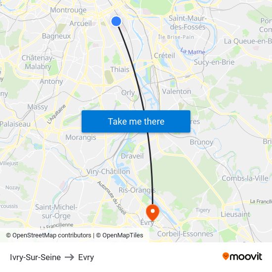 Ivry-Sur-Seine to Evry map