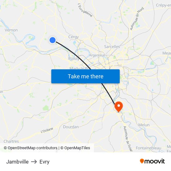 Jambville to Evry map