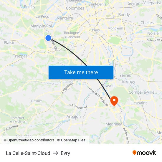 La Celle-Saint-Cloud to Evry map