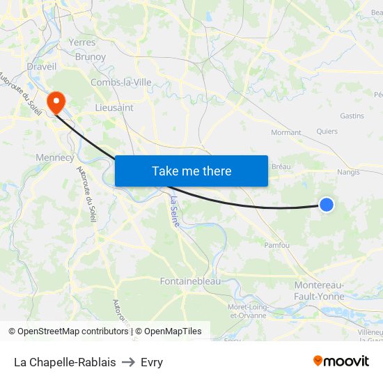 La Chapelle-Rablais to Evry map